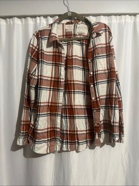 Weatherproof Plaid Button-Down Shirt in Rust and White
